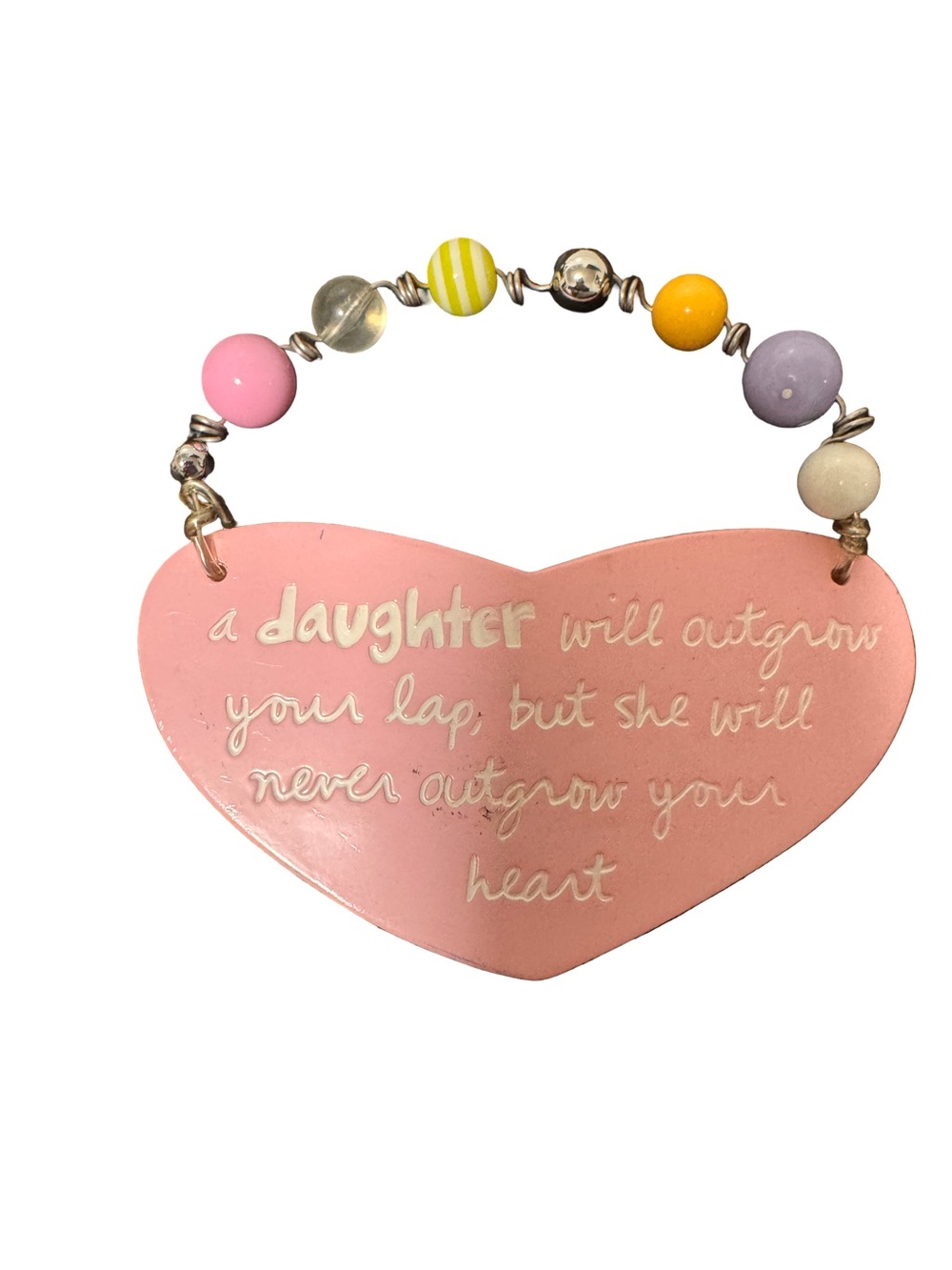 Daughter Heart Wall Hanging Pink Beaded Inspirational Quote Decor